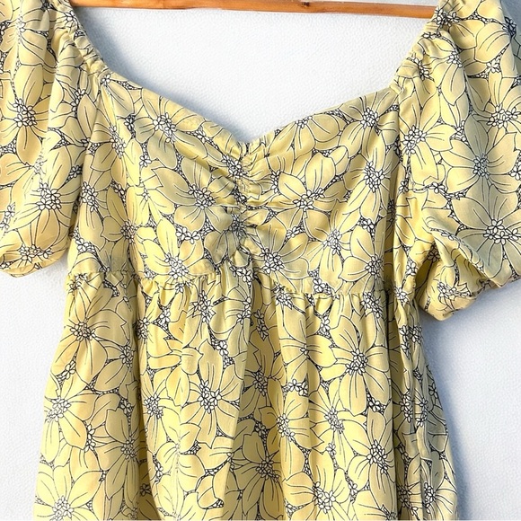 Lena • Floral Yellow Babydoll Cotton Blend Dress Puff Sleeves Sz Sm Cottagecore - Picture 3 of 9